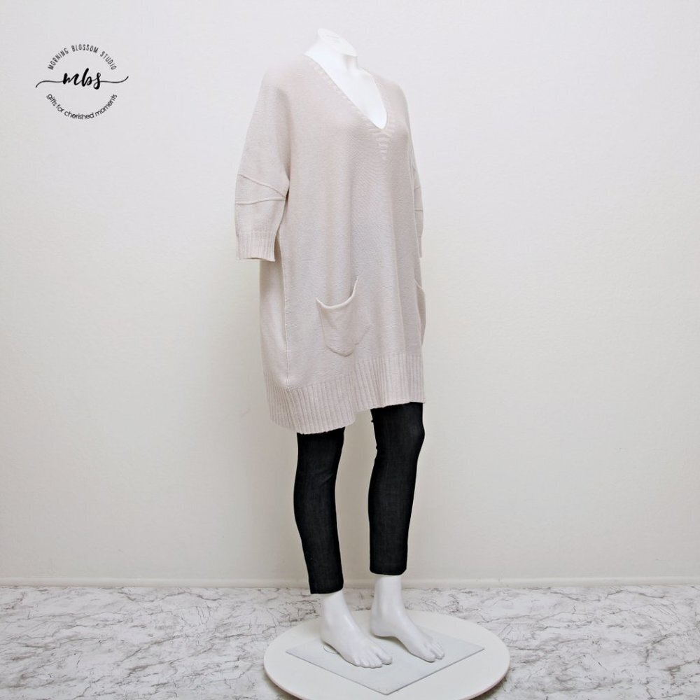 Stefanel V Neck Long Sleeve‎ Wool Blend Oversized Sweater Dress